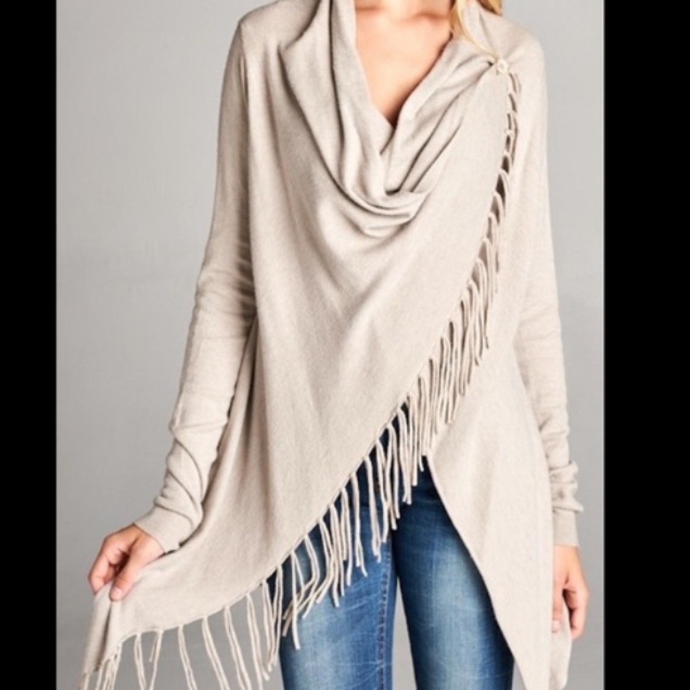 Tea n Rose Fringe Wrap Sweater